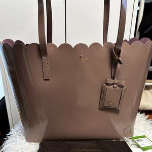 NEW Kate Spade Lily Avenue tote bag scalloped edge patent leather (taupe mauve)